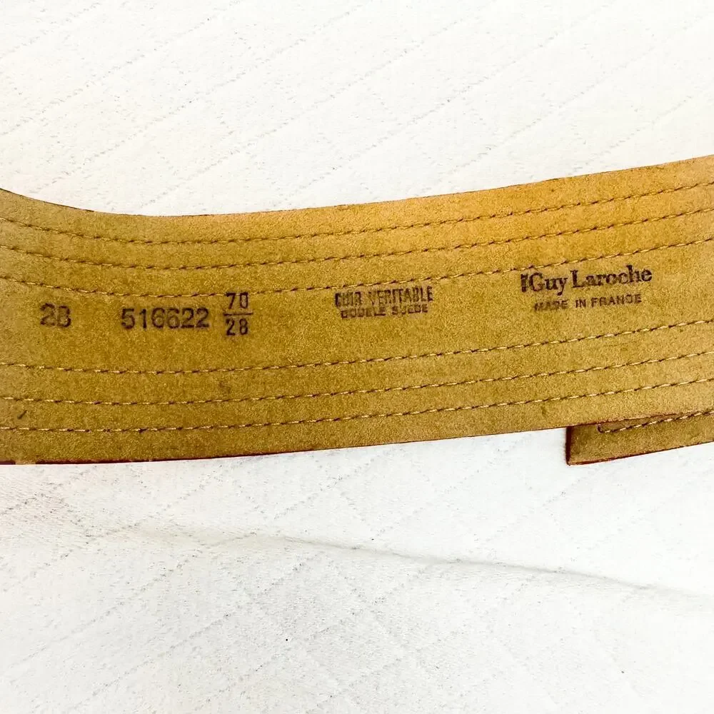 Guy Laroche France Vintage Red Leather Belt Colorful Stitching Size 28
